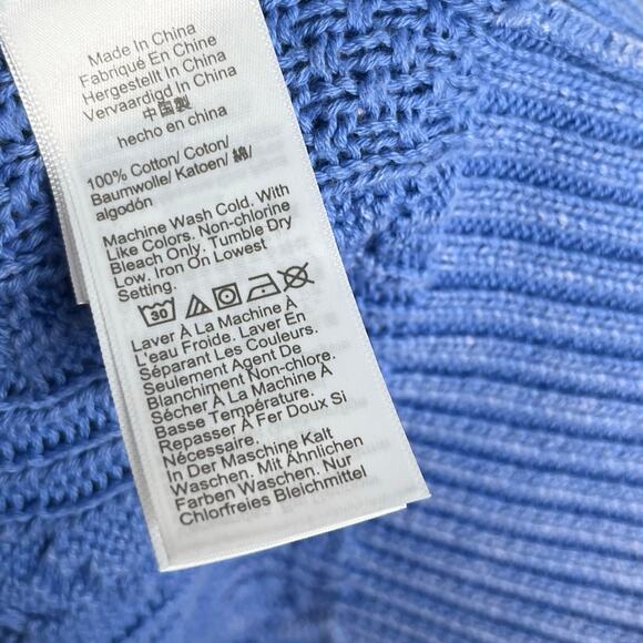 J. Crew Cable Knit Cardigan Sweater Womens Small Blue V Neck Long Pockets Cotton - Picture 8 of 9